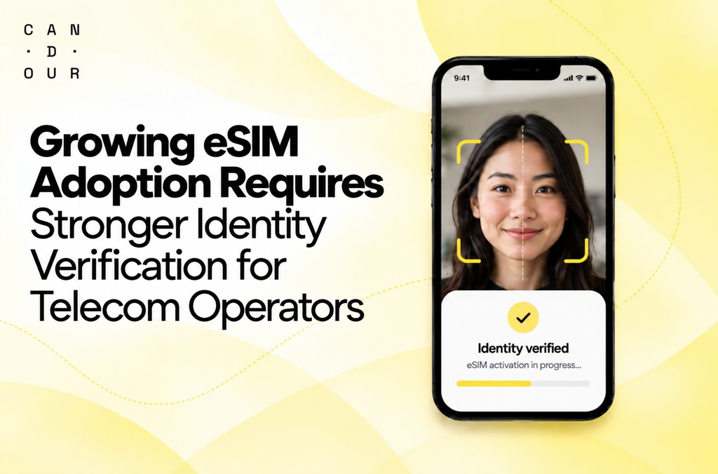 eSIM identity verification on smartphone — selfie-based biometric authentication for telecom operators
